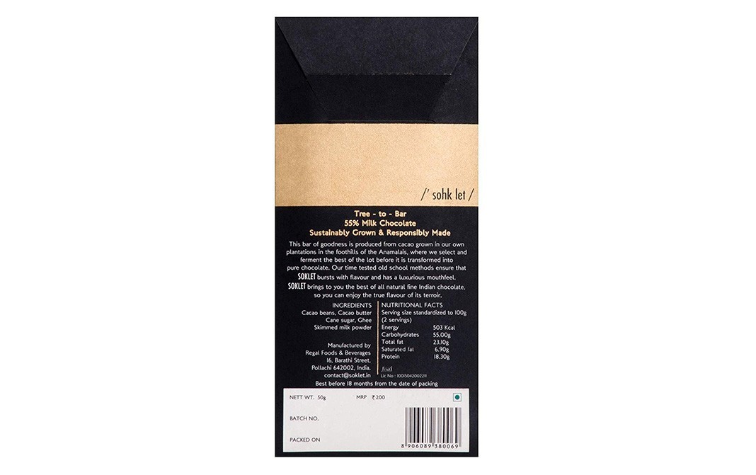 Soklet 55% Milk Chocolate    Box  50 grams